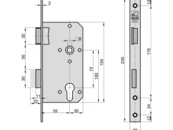 Basi - Einsteck-Zimmertürschloss - ES 924 - Lochung PZW - Stulp Käntig - DIN Rechts - 9240-5521
