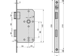 Basi - Einsteck-Zimmertürschloss - ES 921 - Lochung: Buntbart - Stulp käntig - DIN Links - 9210-5512