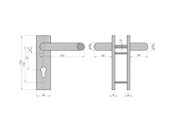 Basi - FS-Drücker-Beschlag - ZT-FS 2100 - Kurzschild Eckig - Alu F1 - 7521-0501