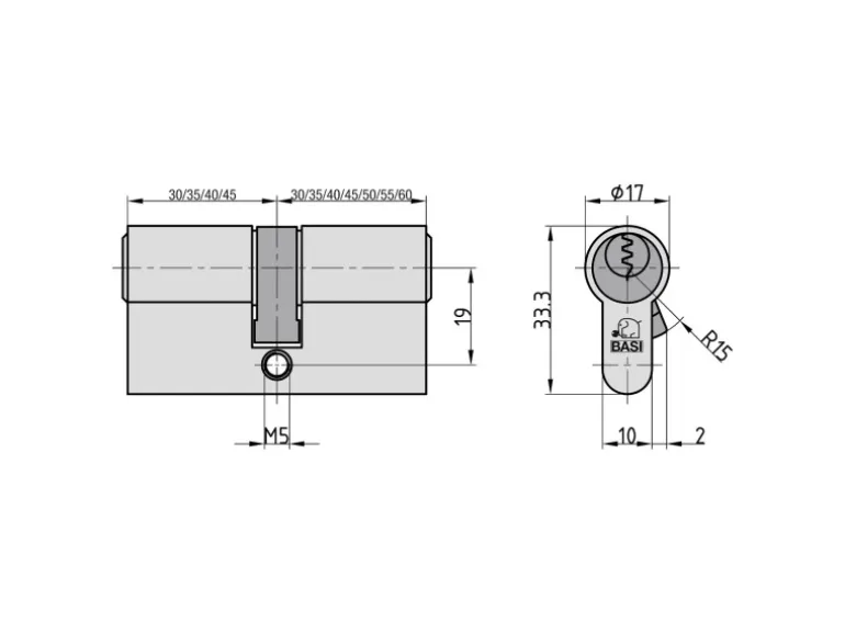 Basi - V50 - Profil-Doppelzylinder - 35/35 mm - Verschiedenschließend