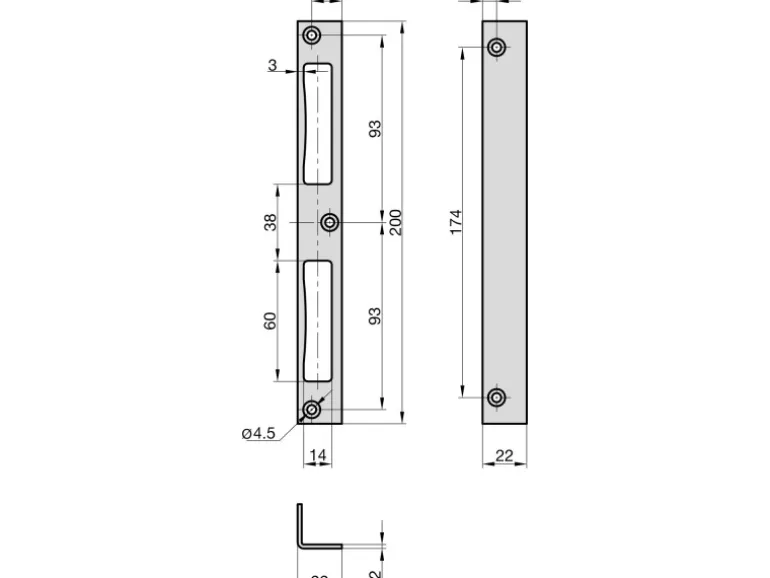 Basi - Winkelschließblech - WS 95 - Verzinkt - Käntig - 22x22x200 mm - Rechts/Links Verwendbar - 9502-0200