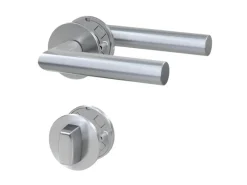 Basi Rosetten-Garnitur ZB 3220 mit 3 mm Magent-Flachrosetten aus Edelstahl mit WC Schloss 7308-3308