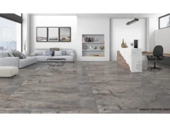 Bodenfliese Feinsteinzeug Grau Glasiert Poliert 60 cm x 60 cm