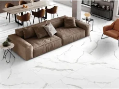 Bodenfliese Feinsteinzeug Palazzo Weiß Glasiert Matt 90 cm x 90 cm