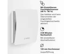 Bosch Badventilator Fan 1500 DH W 125 mit Luftfeuchtesensor Weiß-Glänzend