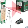 Bosch Kreuzlinienlaser Quigo Plus mit Stativ mit Markierungen auf Laserlinien