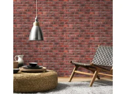 Bricoflor Backstein Tapete mit 3D Effekt in Rot Tapete mit Steinoptik Papiertapete Ideal Fürs Wohnzimmer