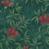 Bricoflor Dschungel Tapete in Grün Rot Tropische Blätter Vliestapete mit Blumen Hibiskus Wandtapete mit Palmenblättern für Wohnzimmer und Schlafzimmer