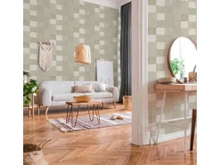 Bricoflor Fliesen Tapete Beige Grau Helle Vlies Fliesentapete mit Keramik Design für Küche Vintage Vliestapete in Fliesenoptik Nostalgisch