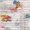 Bricoflor Graffiti Tapete für Jungenzimmer Coole Tapete in Steinoptik für Jungs Backstein Tapete mit Buntem Graffiti für Kinderzimmer