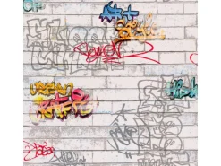 Bricoflor Graffiti Tapete für Jungenzimmer Coole Tapete in Steinoptik für Jungs Backstein Tapete mit Buntem Graffiti für Kinderzimmer