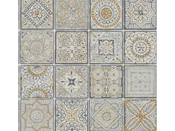 Bricoflor Orientalische Tapete in Fliesenoptk Grau Gold Ideal für Wohnzimmer und Küche Vliestapete mit Fliesen im Boho Chic