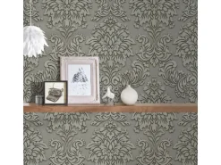 Bricoflor Ornament Tapete mit Silber Glitzer Effekt Barock Vliestapete in Grau Ideal für Esszimmer und Schlafzimmer Elegante Neobarock Wandtapete