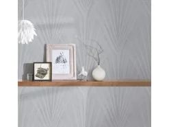 Bricoflor Palmenblätter Tapete Silber Grau Moderne Vliestapete mit Farn Muster Elegant Vlies Palmentapete mit Vinyl für Schlafzimmer und Flur