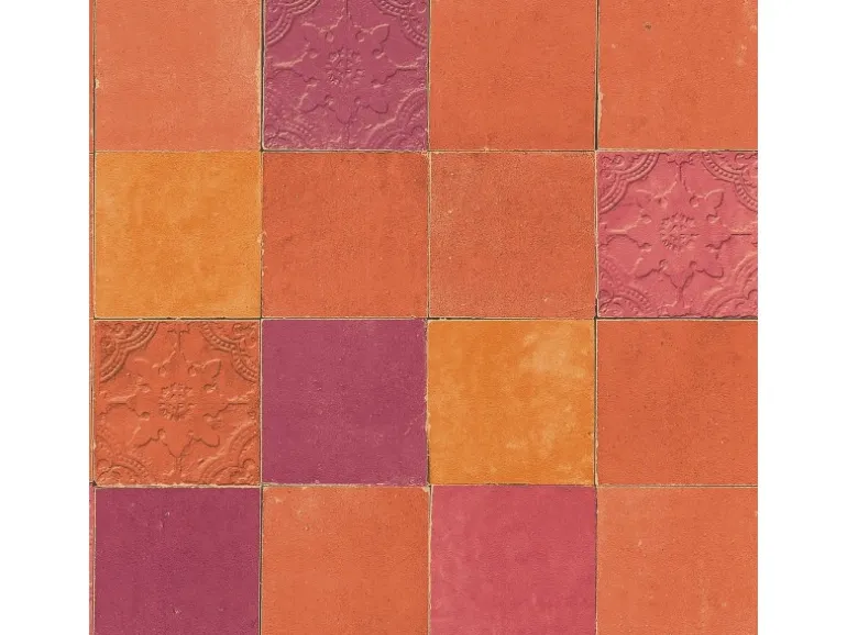 Bricoflor Retro Tapete in Orange Lila Pink Bunte Vliestapete in Fliesenoptik für Küche Kachel Wandtapete mit Keramik Design als Küchentapete
