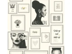Bricoflor Tapete mit Bilderrahmen Patchwork Vliestapete Schwarz Weiß für Schlafzimmer und Jugendzimmer Mode Tapete ausgefallen