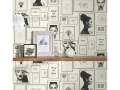 Bricoflor Tapete mit Bilderrahmen Patchwork Vliestapete Schwarz Weiß für Schlafzimmer und Jugendzimmer Mode Tapete ausgefallen