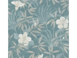 Bricoflor Tropical Tapete Floral Hibiskus Vliestapete mit Tropische Blätter Muster in Grau Blau Dschungel Wandtapete aus Vlies und Vinyl