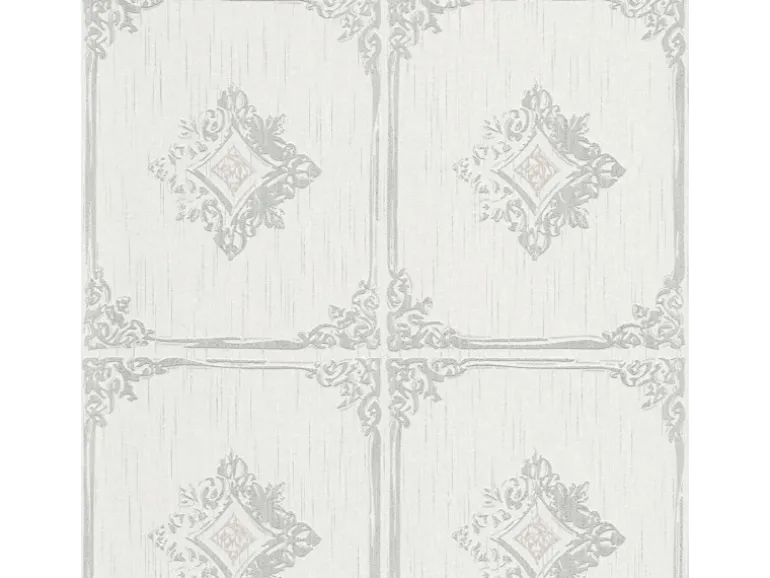 Bricoflor Vintage Tapete in Fliesenoptik Elegante Vlies Textiltapete mit Fliesen Design in Weiß Grau Textil Vliestapete in Kachel Optik für Esszimmer