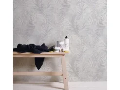 Bricoflor Vlies Palmentapete Hellgrau Aquarell Tapete mit Farn Design in Wasserfarben Optik Graue Vliestapete mit Palmenblätter Muster für Wohnzimmer