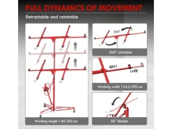 CCLIFE Plattenheber Klappbar für Trockenbau und Rigipsplatten XXL Plattenlift bis 68 kg Höhe 140-350 cm 3 Räder mit Feststellbremse Rot