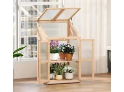 Costway Gewächshaus 2 Etagen Frühbeet Holz & PC 69 x 58 x 121 cm Natur