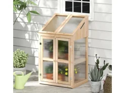 Costway Gewächshaus 2 Etagen Frühbeet Holz & PC 69 x 58 x 121 cm Natur