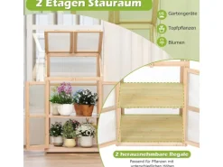 Costway Gewächshaus 2 Etagen Frühbeet Holz & PC 69 x 58 x 121 cm Natur