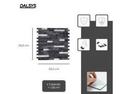 Dalsys Selbstklebende Fliesen 1m² 11 Stück Stein- Marmoroptik Anthrazit Silber