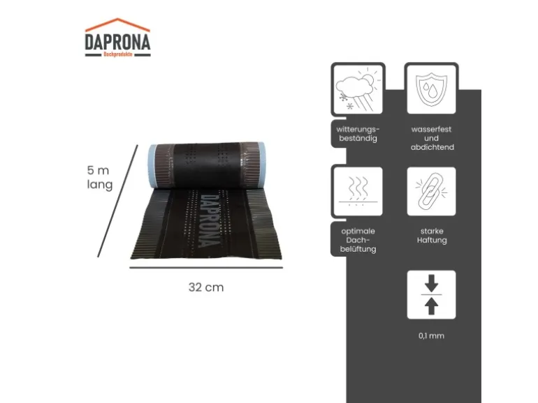 Daprona Firstrolle Alu Super Vent 4x 5m x 320mm Anthrazit Abdichtung Dachfirst