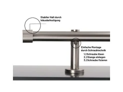 Deco-Raum Gardinenstange nach Maß 1-Lauf Kappe Ø 25mm Edelstahl-optik 220cm