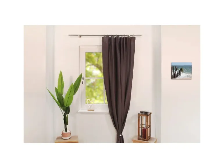 Deco-Raum Gardinenstange nach Maß 1-Lauf Kappe Ø 25mm Edelstahl-optik 220cm