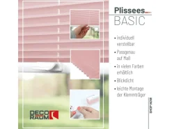 Deco-Raum Plissee Basic ohne Bohren 105x150cm Rosa Blickdicht Klemmfix
