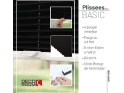 Deco-Raum Plissee Basic ohne Bohren 100x150cm Schwarz Blickdicht Klemmfix