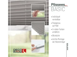 Deco-Raum Plissee Basic ohne Bohren 75x150cm Grau Blickdicht Klemmfix