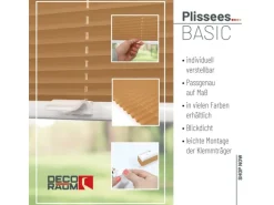 Deco-Raum Plissee Basic ohne Bohren 85x210cm Cappuccino Blickdicht Klemmfix