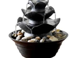 Dobar Design-Zimmerbrunnen Polyresin in Felsen-Optik mit Deko-Steinen Schwarz