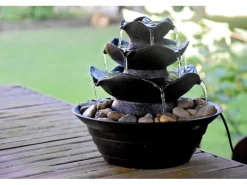 Dobar Design-Zimmerbrunnen Polyresin in Felsen-Optik mit Deko-Steinen Schwarz