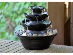 Dobar Design-Zimmerbrunnen Polyresin in Felsen-Optik mit Deko-Steinen Schwarz