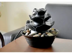 Dobar Design-Zimmerbrunnen Polyresin in Felsen-Optik mit Deko-Steinen Schwarz