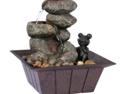 Dobar Zimmerbrunnen Kaskade Frosch in Steinoptik mit Deko-Steinen