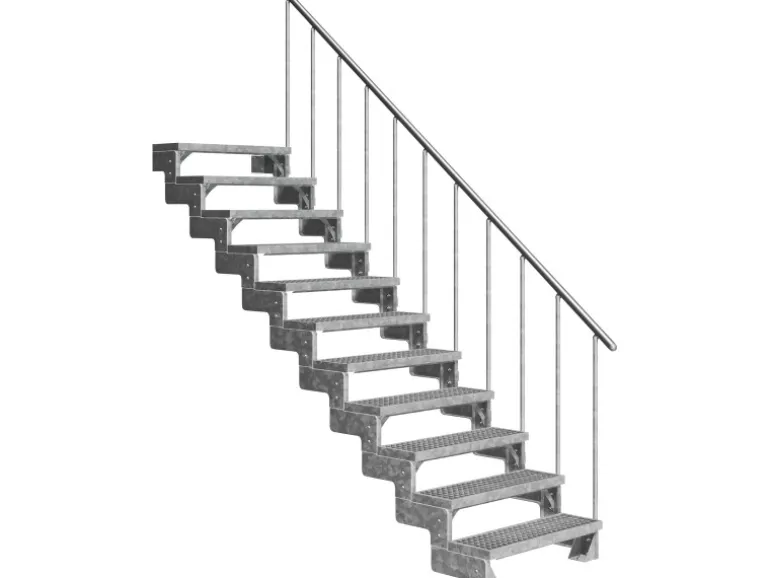 Dolle Außentreppe Gardentop 11 Gitterroststufen 80 cm + Alu-Geländer