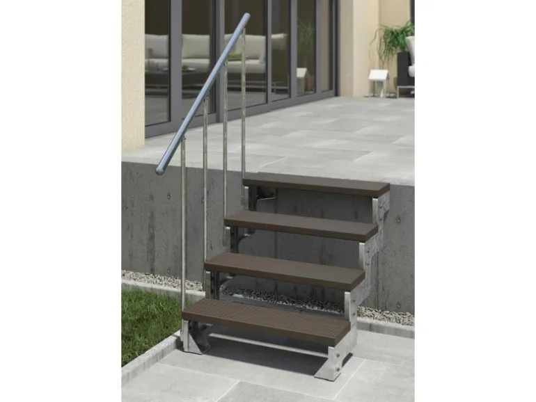 Dolle Außentreppe Gardentop 3 TRIMAX-Stufen 80 cm Dunkelbraun + Alu-Geländer