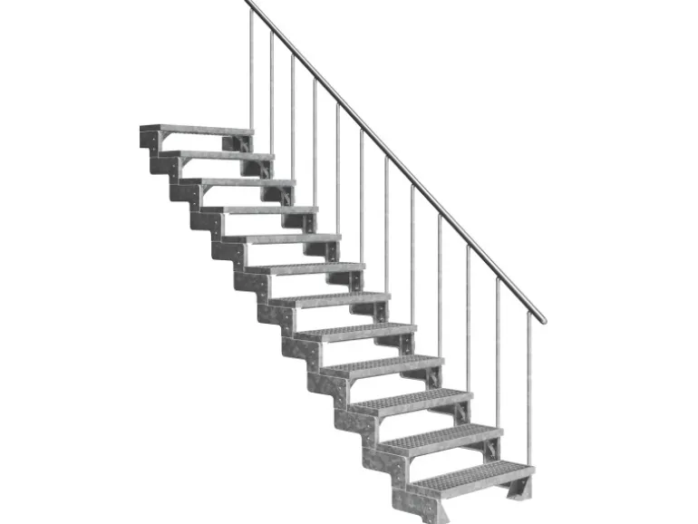 Dolle Außentreppe Gardentop 13 Gitterroststufen 100 cm + Alu-Geländer