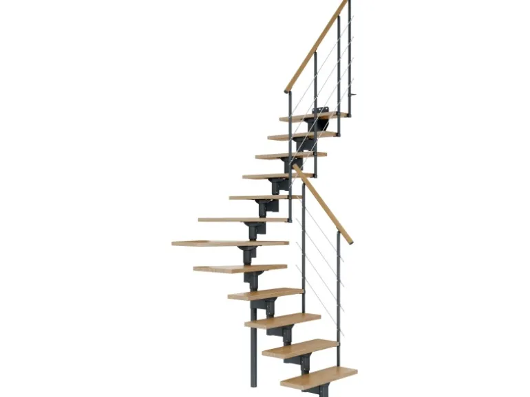 Dolle Mittelholmtreppe Boston 1/4gew. Stufen Eiche Metall Anthrazit FSC®