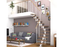 Dolle Mittelholmtreppe Boston 1/4gew. Stufen Eiche Metall Weiß FSC®