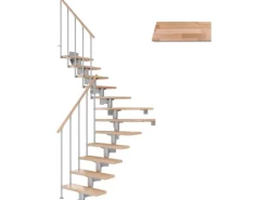 Dolle Mittelholmtreppe Cork Buche Perlgrau GH b. 292 cm 1/4 Gewendelt 75 cm FSC