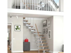 Dolle Mittelholmtreppe Cork Eiche Perlgrau GH b. 337 cm 1/4 Gewendelt 75 cm FSC