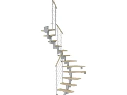 Dolle Mittelholmtreppe Dublin Ahorn Perlgrau GH bis 337 cm 1/2 Gewendelt 65 cm