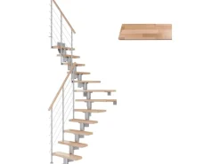 Dolle Mittelholmtreppe Dublin Buche Perlgrau GH bis 270 cm 1/4gew. 75 cm FSC®
